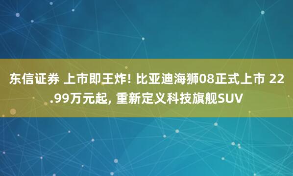 东信证券 上市即王炸! 比亚迪海狮08正式上市 22.99万元起, 重新定义科技旗舰SUV