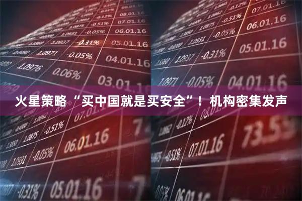 火星策略 “买中国就是买安全”！机构密集发声